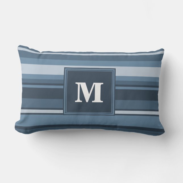 Monogram grey-blue stripes lumbar pillow (Front)