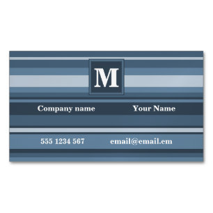 Monogram grey-blue stripes Magnetic business card