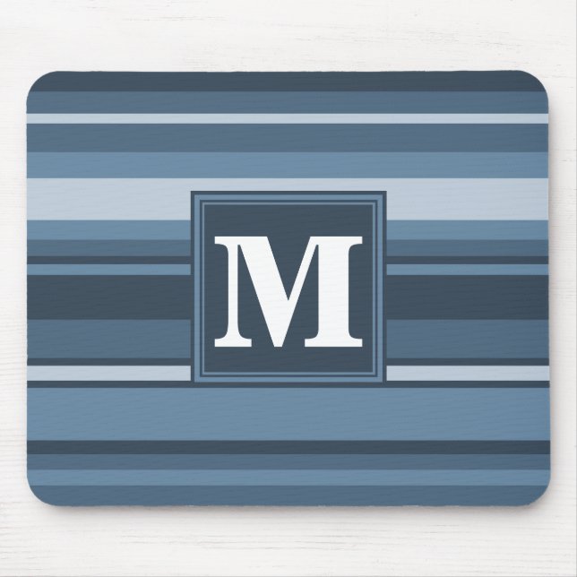 Monogram grey-blue stripes mouse pad (Front)