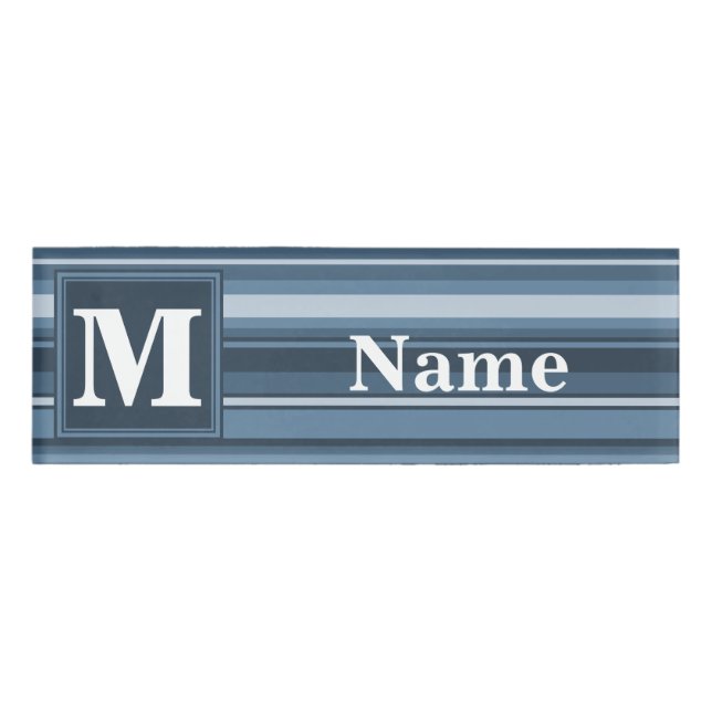 Monogram grey-blue stripes name tag (Front)