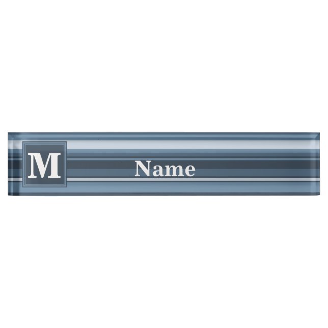 Monogram grey-blue stripes nameplate (Front)