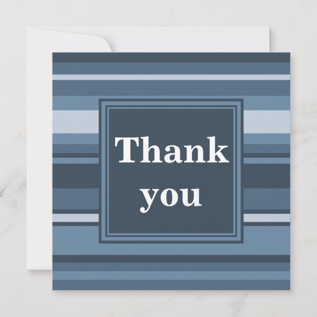 Monogram grey-blue stripes thank you card (Front)