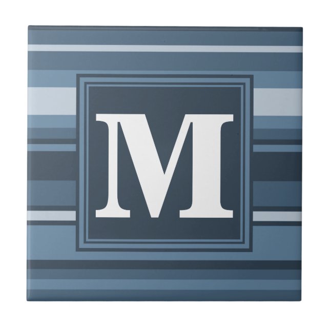 Monogram grey-blue stripes tile (Front)