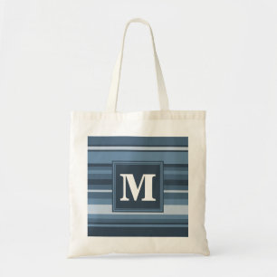 Monogram grey-blue stripes tote bag
