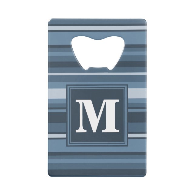 Monogram grey-blue stripes wallet bottle opener (Front)