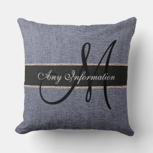 Monogram Grey Burlap Rustic Jute Throw Pillow