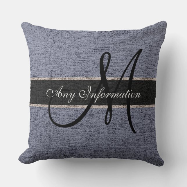 Monogram Grey Burlap Rustic Jute Throw Pillow (Front)