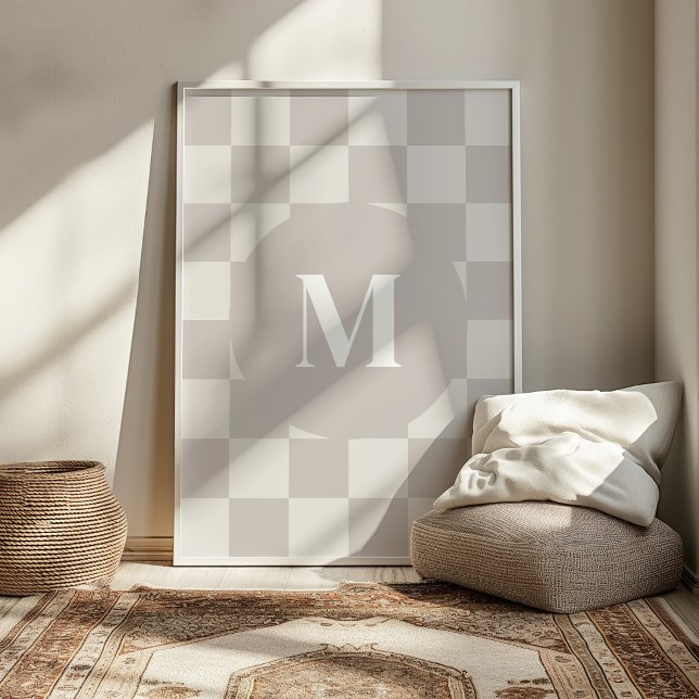 Monogram Grey Chequered Pattern Custom Initial Poster (Creator Uploaded)
