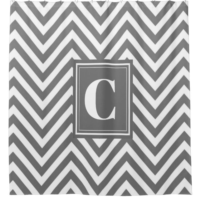 Monogram Grey Chevron Shower Curtain (Front)