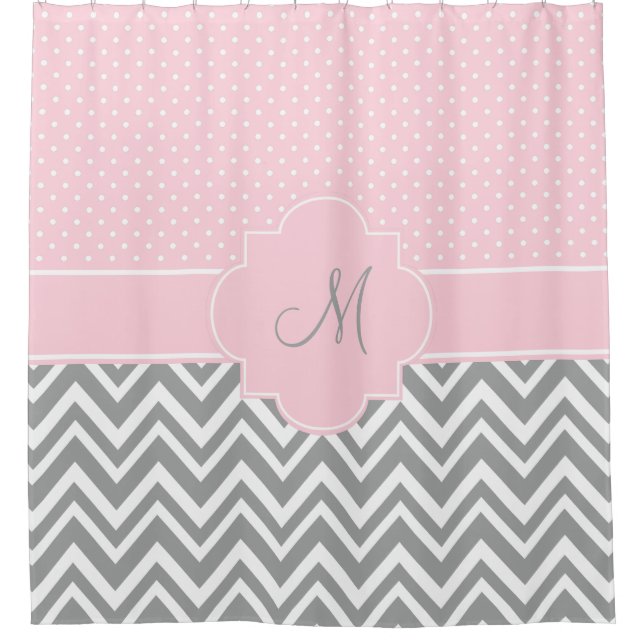 Monogram Grey Chevron with Pastel Pink Polka Dot (Front)
