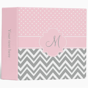 Monogram Grey Chevron with Pastel Pink Polka Dot Binder