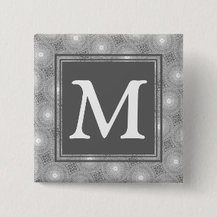 Monogram grey circles pattern 2 inch square button