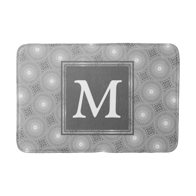 Monogram grey circles pattern bath mat (Front)