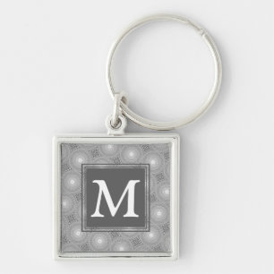 Monogram grey circles pattern keychain