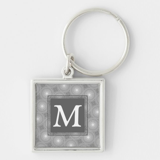 Monogram grey circles pattern keychain (Front)