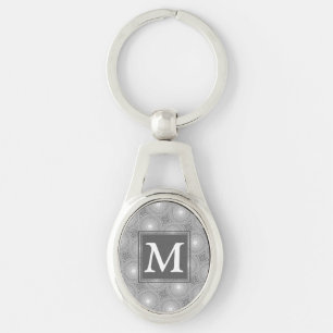 Monogram grey circles pattern keychain