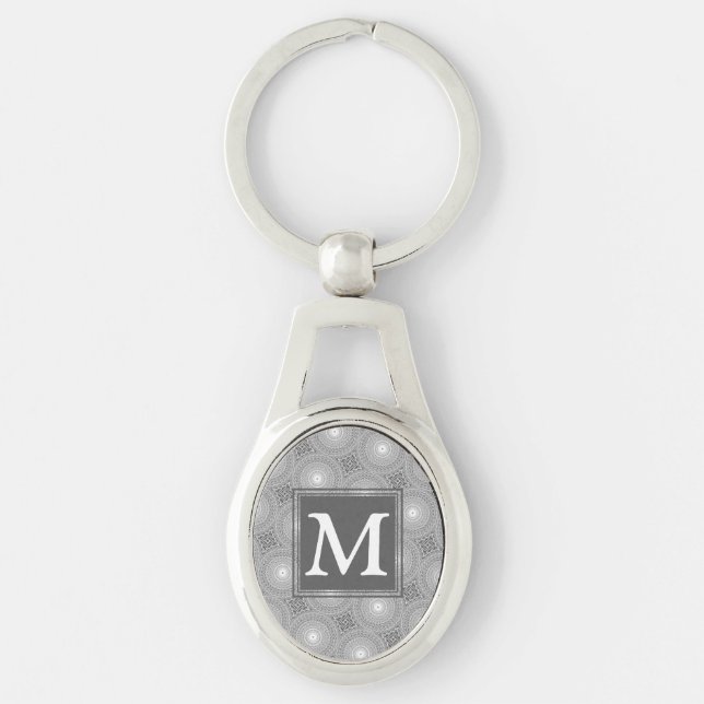 Monogram grey circles pattern keychain (Front)