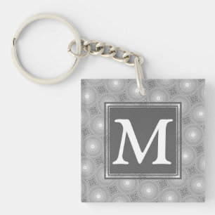 Monogram grey circles pattern keychain