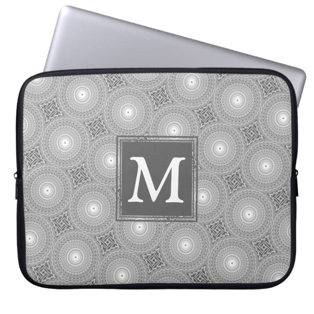 Monogram grey circles pattern laptop sleeve (Front)