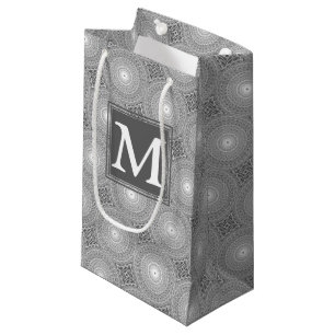 Monogram grey circles pattern small gift bag