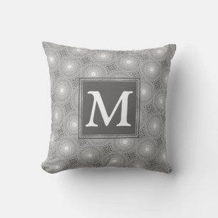 Monogram grey circles pattern throw pillow