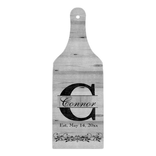 Monogram Grey Faux Butcher Block Wood | DIY Text Cutting Board (Front)