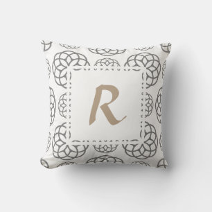 Monogram Grey Geometric Circles with Custom Throw Pillow