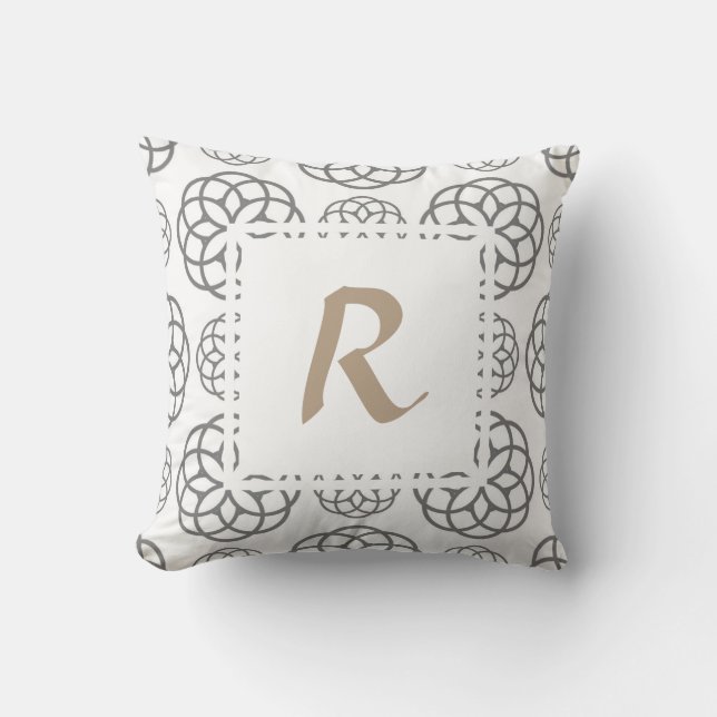 Monogram Grey Geometric Circles with Custom Throw Pillow (Front)