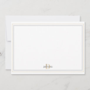 Monogram Grey & Gold Stripe Thank You Card