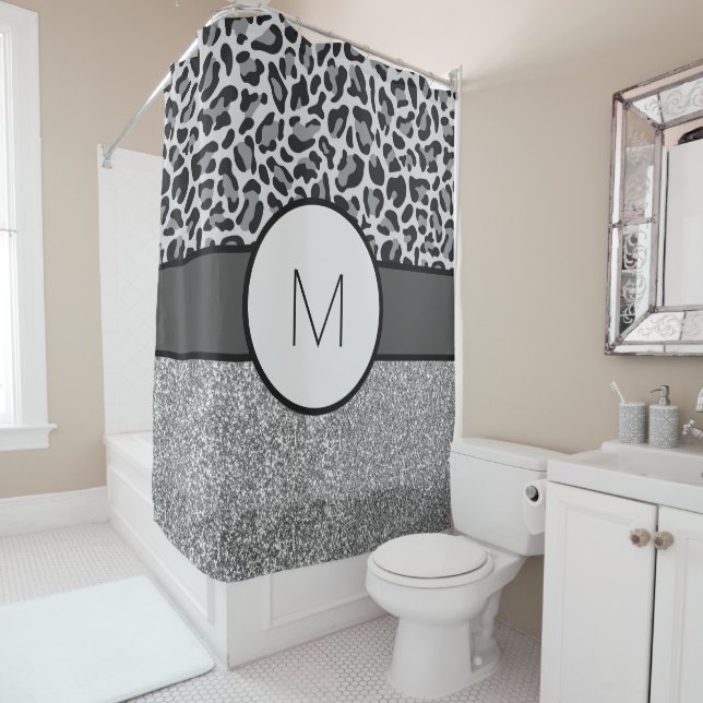 Monogram Grey Grey Shower Curtain Bath Curtains (In Situ)