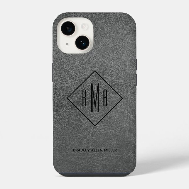 Monogram Grey Leather Case-Mate iPhone Case (Back)