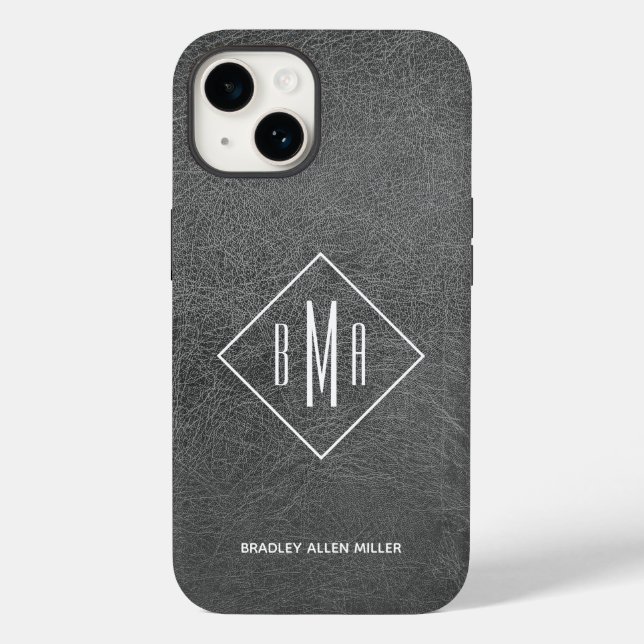 Monogram Grey Leather Case-Mate iPhone Case (Back)