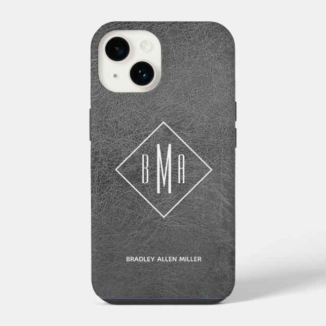 Monogram Grey Leather iPhone Case (Back)