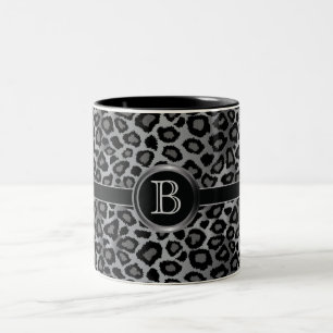 Monogram Grey Leopard Animal Print Two-Tone Coffee Mug