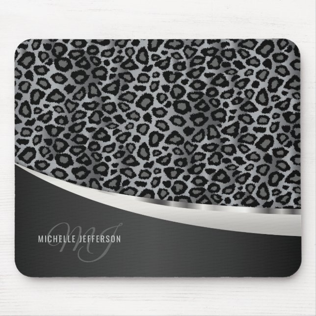 Monogram - Grey Leopard Design Mouse Pad (Front)