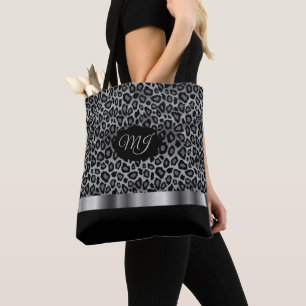 Monogram Grey Leopard Pattern Tote Bag