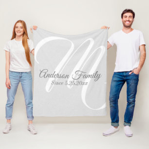 Monogram Grey Linen Look Fleece Blanket