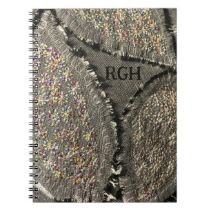 Monogram grey linen look floral grunge girly  notebook