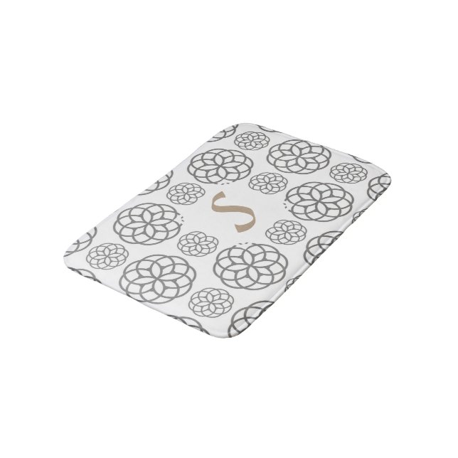 Monogram Grey Mandalas Pattern Bath Mat (Angled)