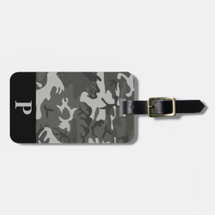 Monogram Grey Military Camo Camouflage Black Frame Luggage Tag
