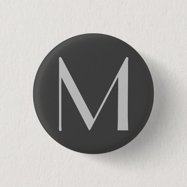 Monogram Grey Modern Add Your Name Initial 1 Inch Round Button (Front)