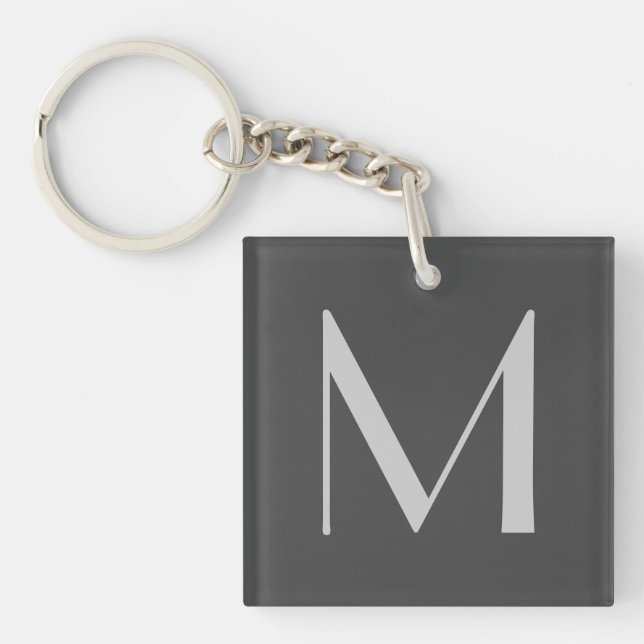 Monogram Grey Modern Add Your Name Initial Keychain (Front)