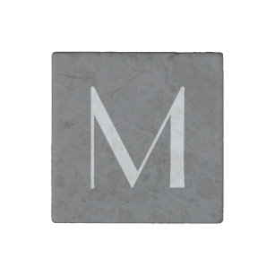 Monogram Grey Modern Add Your Name Initial Stone Magnets