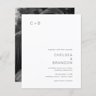 Monogram Grey Photo Budget Wedding Invitation