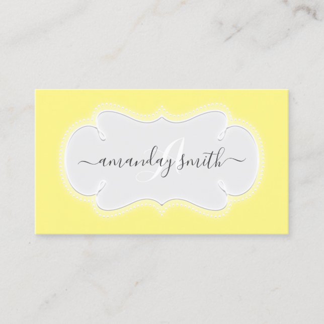 Monogram Grey Royal Blogger Influencer Yellow Business Card (Front)