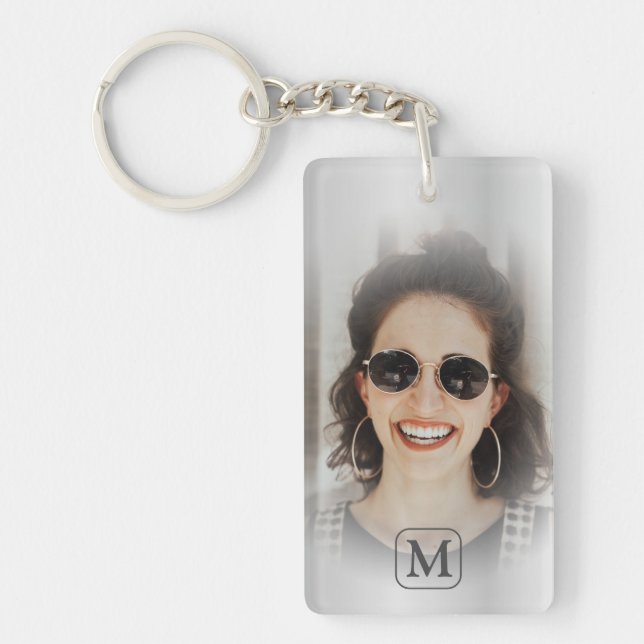 Monogram Grey Silver Photo Keepsake Keychain (Front)