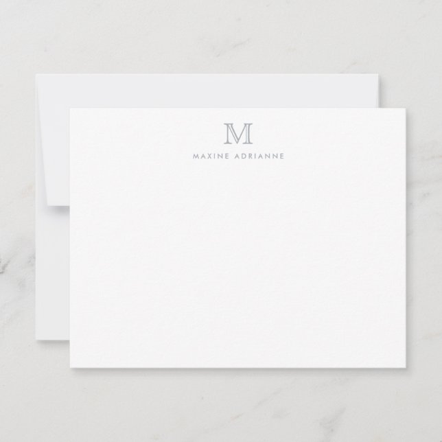 Monogram Grey Silver Simple Classic Elegant Card (Front)
