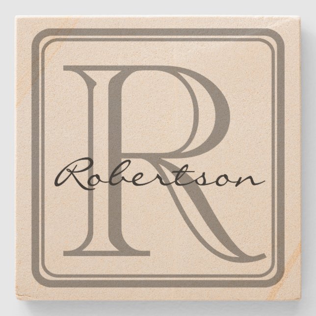 Monogram Grey Square Coaster (Front)