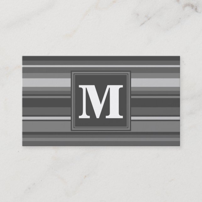 Monogram grey stripes business card (Front)