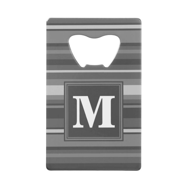Monogram grey stripes credit card bottle opener (Front)